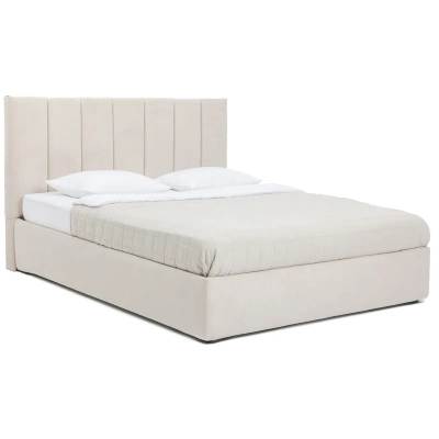 Béžová čalúnená dvojlôžková posteľ s úložným priestorom Thessa Bold Line