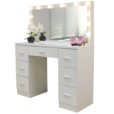 Veľký toaletný stolík s osvetlením, biely 80×40×110 cm