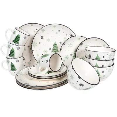 Vianočná keramická jedálenská súprava Stromček, 16 ks